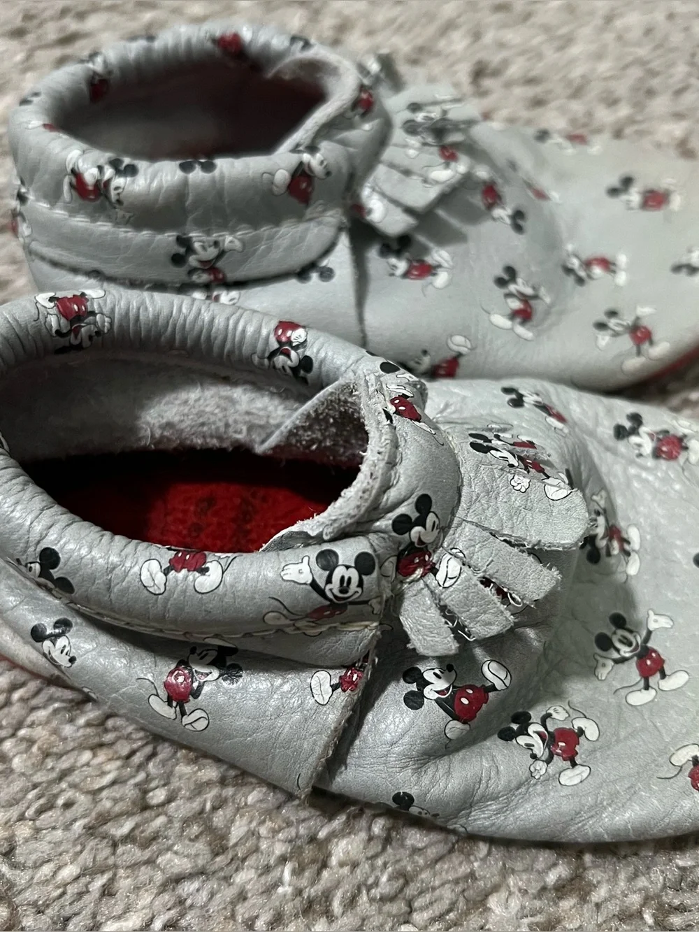 Freshly Picked Disney Mickey Mouse Grey and Red Baby Moccasins Size 6